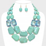 Green Indian Marble Fragment Double Row Statement Necklace